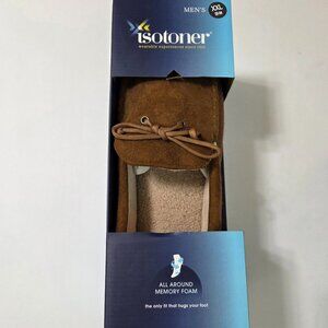 NWT -- Isotoner Men’s Memory Foam Moccasin Slippers – Cognac – XXL 13-14